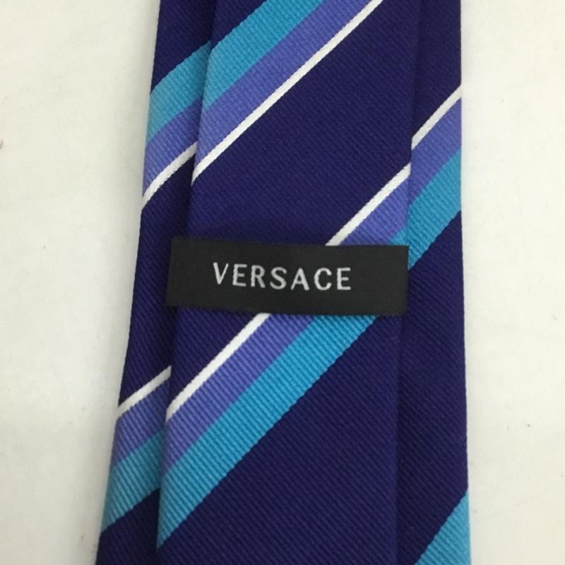 ヴェルサーチ VERSACE ネクタイ ネクタイ シルク ストライプ ワンポイント 紺 / ネイビー / X 白 / ホワイト / X 青 / ブルー / X 水色 / ライトブルー /  メンズ USED 古着 中古 10125568
