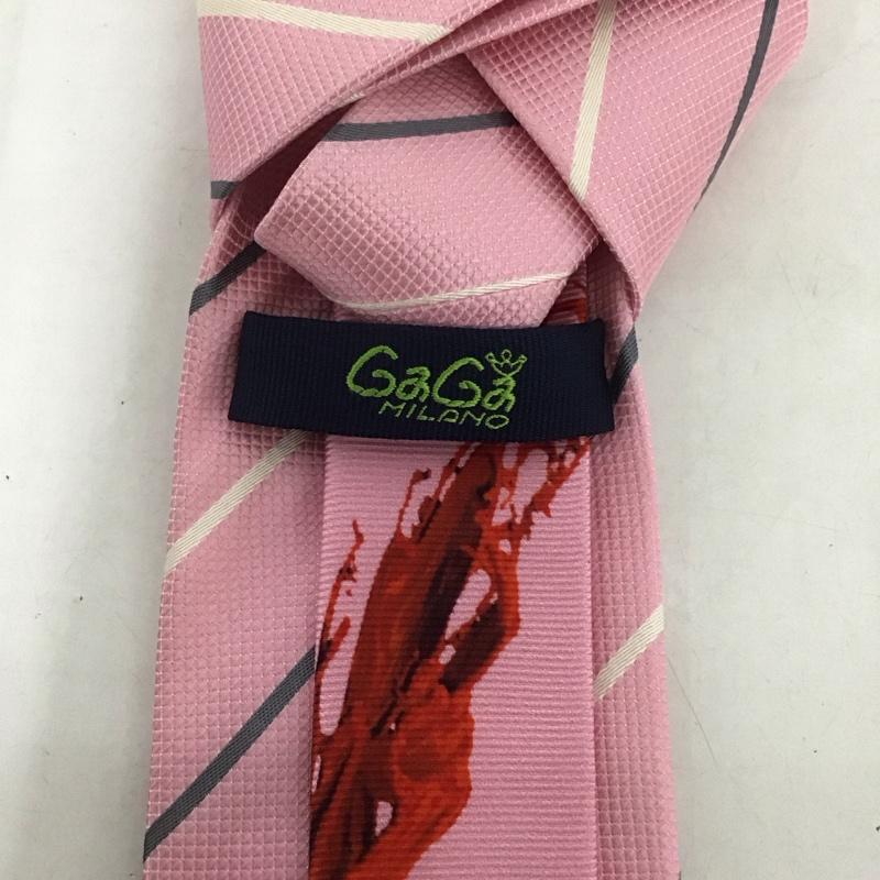 ガガ ミラノ GaGa MILANO ネクタイ ネクタイ シルク ストライプ 桃 / ピンク / X 白 / ホワイト / X 灰 / グレー /  メンズ USED 古着 中古 10125658