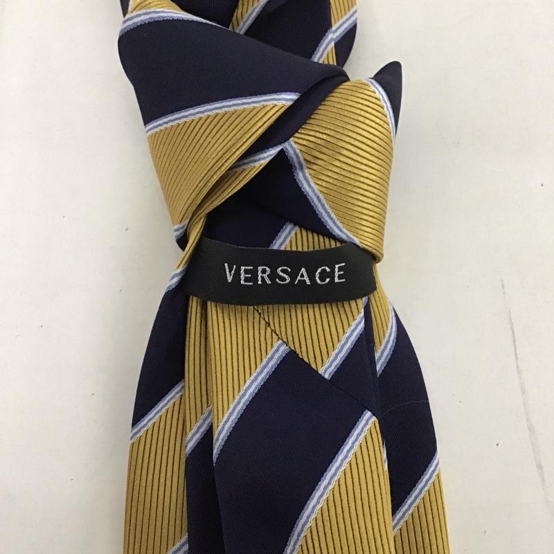 ヴェルサーチ VERSACE ネクタイ ネクタイ ストライプ 紺 / ネイビー / X 金 / ゴールド / X 水色 / ライトブルー /  メンズ USED 古着 中古 10125666