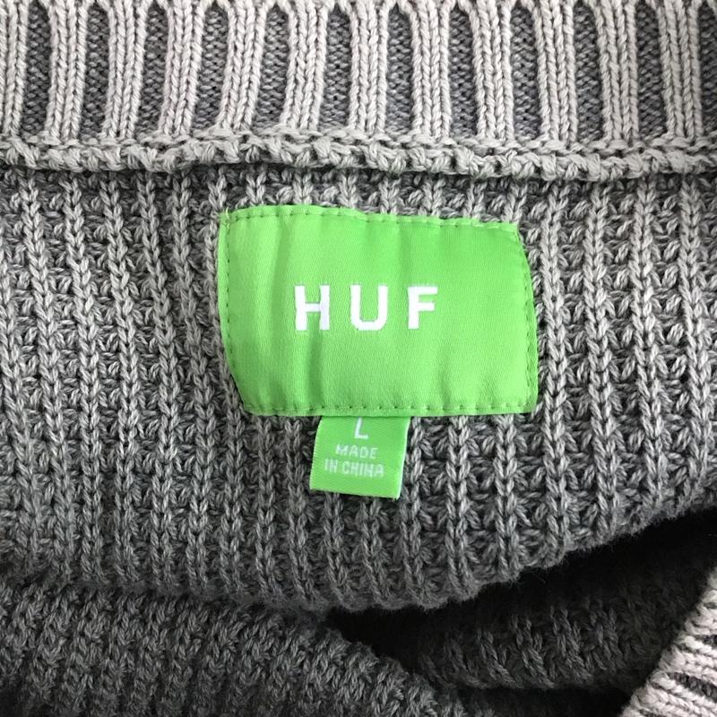 ハフ HUF ニット、セーター 長袖 コットンニット L ロゴ、文字 緑 / グリーン /  メンズ USED 古着 中古 10125706