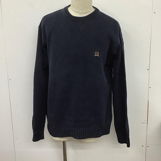 トミーヒルフィガー TOMMY HILFIGER ニット、セーター 長袖 長袖ニットカットソー クルーネック セーター L ロゴ、文字 紺 / ネイビー /  メンズ USED 古着 中古 10125731
