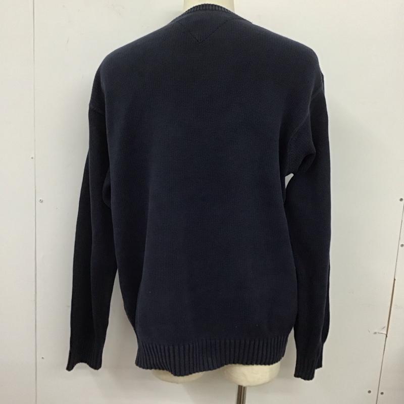 トミーヒルフィガー TOMMY HILFIGER ニット、セーター 長袖 長袖ニットカットソー クルーネック セーター L ロゴ、文字 紺 / ネイビー /  メンズ USED 古着 中古 10125731