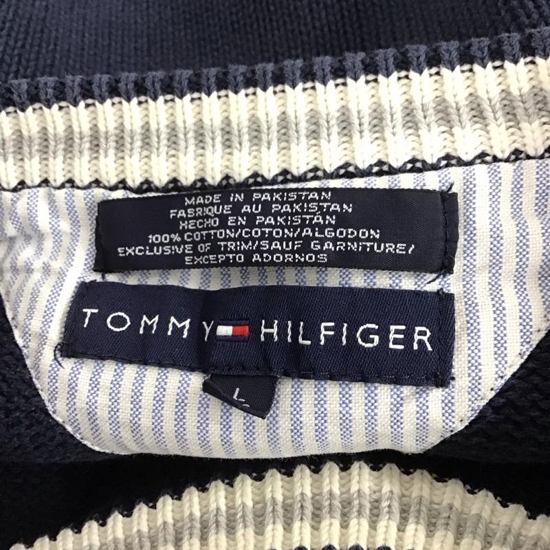 トミーヒルフィガー TOMMY HILFIGER ニット、セーター 長袖 長袖ニットカットソー クルーネック セーター L ロゴ、文字 紺 / ネイビー /  メンズ USED 古着 中古 10125731