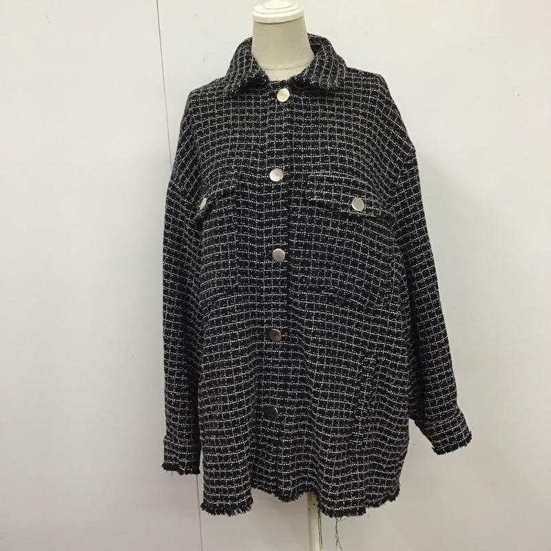 ザラ ZARA ジャケット、上着 ジャケット、ブレザー 8523 169 093 シャツジャケット ツイード M チェック 黒 / ブラック / X 白 / ホワイト /  レディース USED 古着 中古 10125818