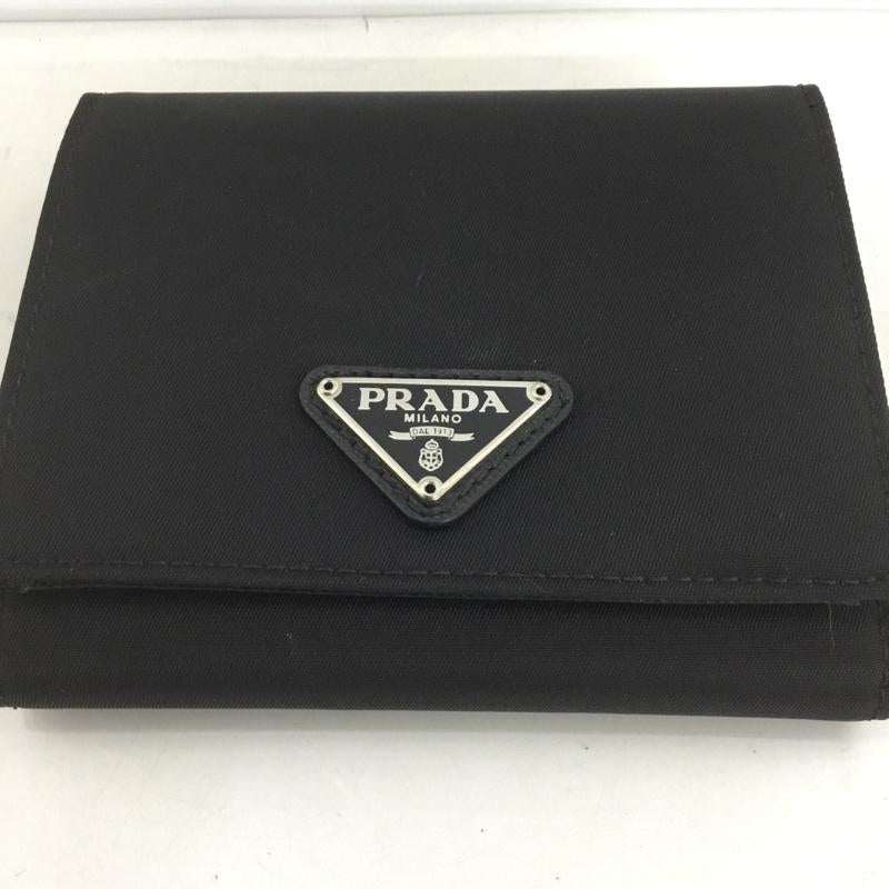 プラダ PRADA 財布 コンパクト財布 1M0176 3つ折り財布 箱有 ナイロン ロゴ、文字 黒 / ブラック /  レディース USED 古着 中古 10125903
