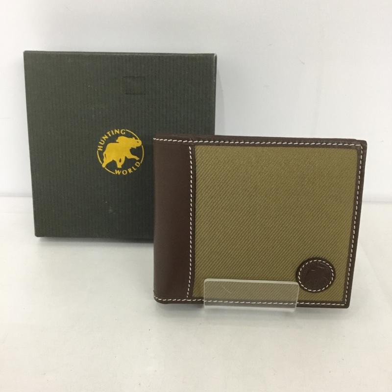 ハンティングワールド Hunting World 財布 二つ折り 箱有 レザー キャンバス ワンポイント 茶 / ブラウン / X ベージュ / ベージュ /  メンズ USED 古着 中古 10125904