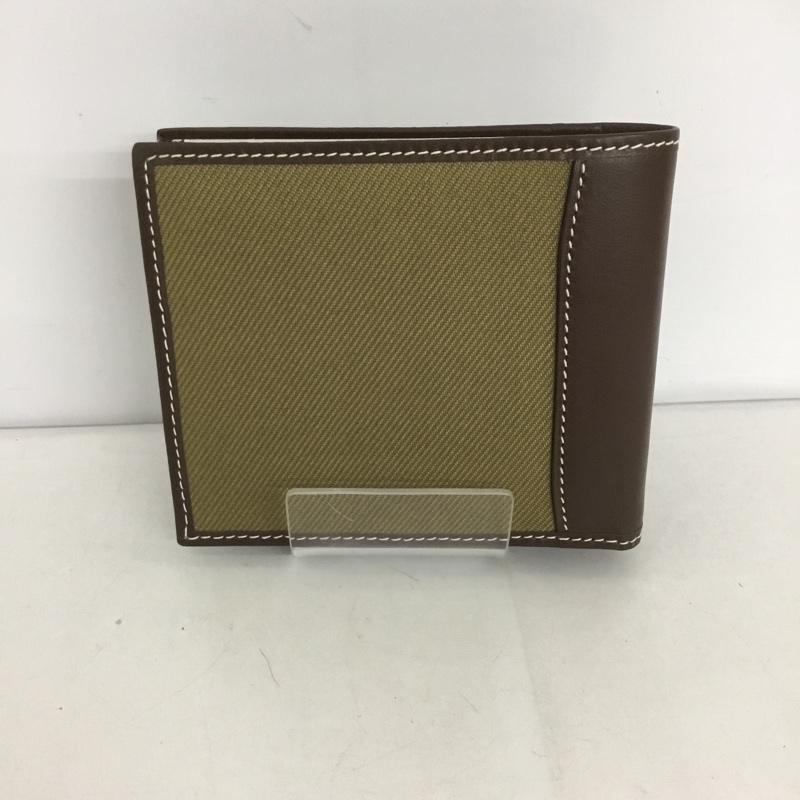ハンティングワールド Hunting World 財布 二つ折り 箱有 レザー キャンバス ワンポイント 茶 / ブラウン / X ベージュ / ベージュ /  メンズ USED 古着 中古 10125904