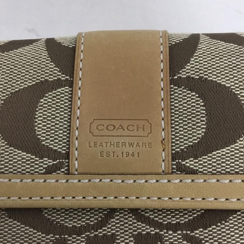 コーチ COACH 財布 二つ折り ダブルホック シグネチャー パスケース ロゴ、文字 ベージュ / ベージュ /  レディース USED 古着 中古 10125908