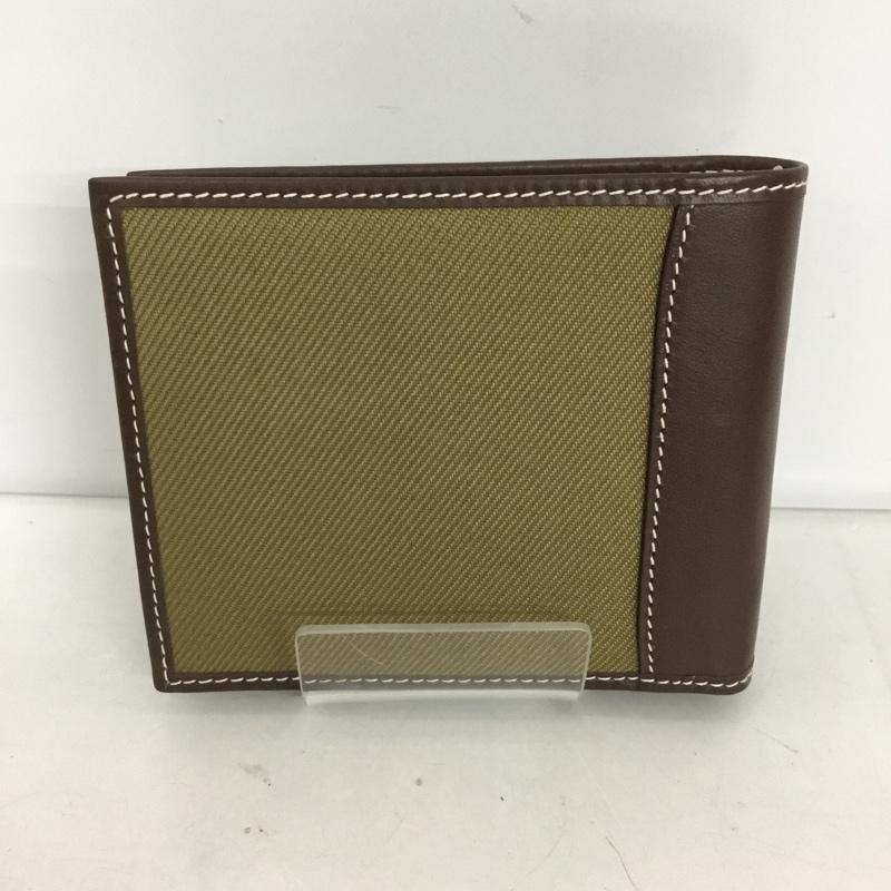 ハンティングワールド Hunting World 財布 二つ折り 箱有 レザー キャンバス ワンポイント 茶 / ブラウン / X ベージュ / ベージュ /  メンズ USED 古着 中古 10125910