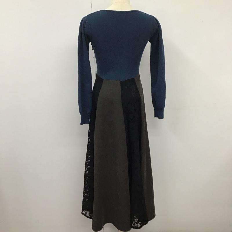 アンドクチュール And Couture ワンピース ロングスカート 09-2025100663 Vネック スカート切替 長袖 38 無地 青 / ブルー / X チャコールグレー / チャコールグレー /  レディース USED 古着 中古 10126073