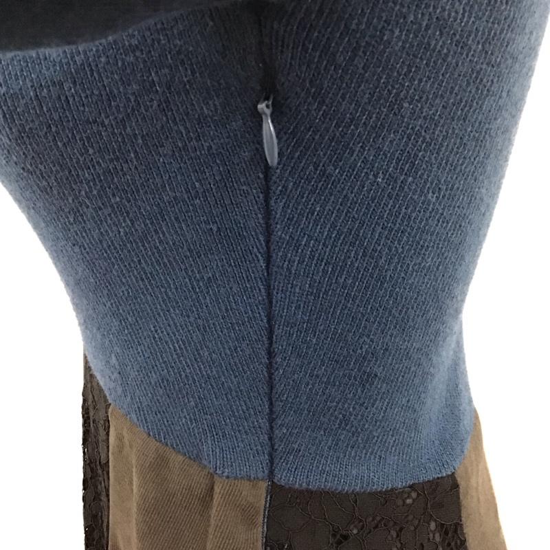 アンドクチュール And Couture ワンピース ロングスカート 09-2025100663 Vネック スカート切替 長袖 38 無地 青 / ブルー / X チャコールグレー / チャコールグレー /  レディース USED 古着 中古 10126073
