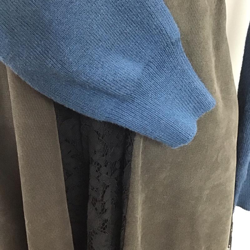 アンドクチュール And Couture ワンピース ロングスカート 09-2025100663 Vネック スカート切替 長袖 38 無地 青 / ブルー / X チャコールグレー / チャコールグレー /  レディース USED 古着 中古 10126073