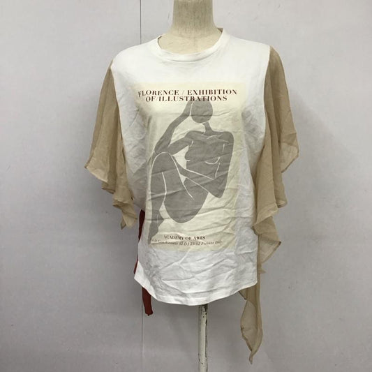ザラ ZARA Tシャツ 半袖 半袖カットソー プリントTシャツ クルーネックカットソー L プリント 白 / ホワイト /  レディース USED 古着 中古 10126132