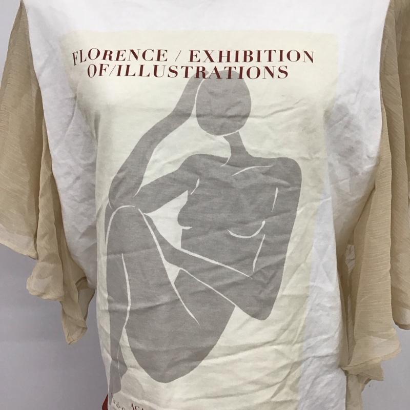 ザラ ZARA Tシャツ 半袖 半袖カットソー プリントTシャツ クルーネックカットソー L プリント 白 / ホワイト /  レディース USED 古着 中古 10126132