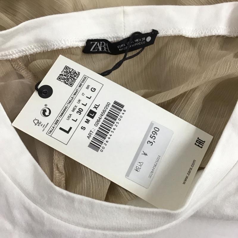 ザラ ZARA Tシャツ 半袖 半袖カットソー プリントTシャツ クルーネックカットソー L プリント 白 / ホワイト /  レディース USED 古着 中古 10126132