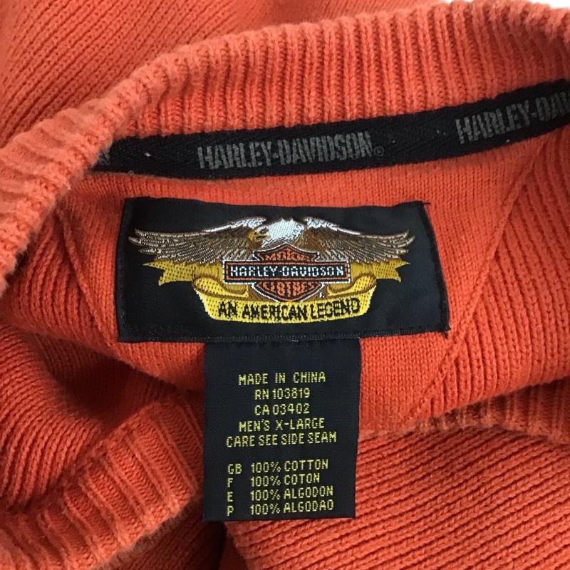 ハーレーダビッドソン Harley-Davidson ニット、セーター 長袖 長袖ニットカットソー クルーネック セーター XL ロゴ、文字 橙 / オレンジ /  メンズ USED 古着 中古 10126253