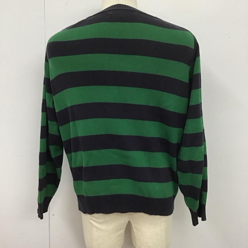 トミーヒルフィガー TOMMY HILFIGER ニット、セーター 長袖 長袖ニットカットソー クルーネック セーター S ボーダー柄 緑 / グリーン / X 紺 / ネイビー /  メンズ USED 古着 中古 10126399