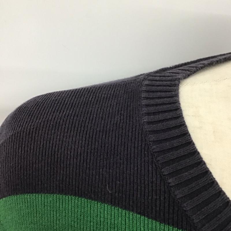 トミーヒルフィガー TOMMY HILFIGER ニット、セーター 長袖 長袖ニットカットソー クルーネック セーター S ボーダー柄 緑 / グリーン / X 紺 / ネイビー /  メンズ USED 古着 中古 10126399