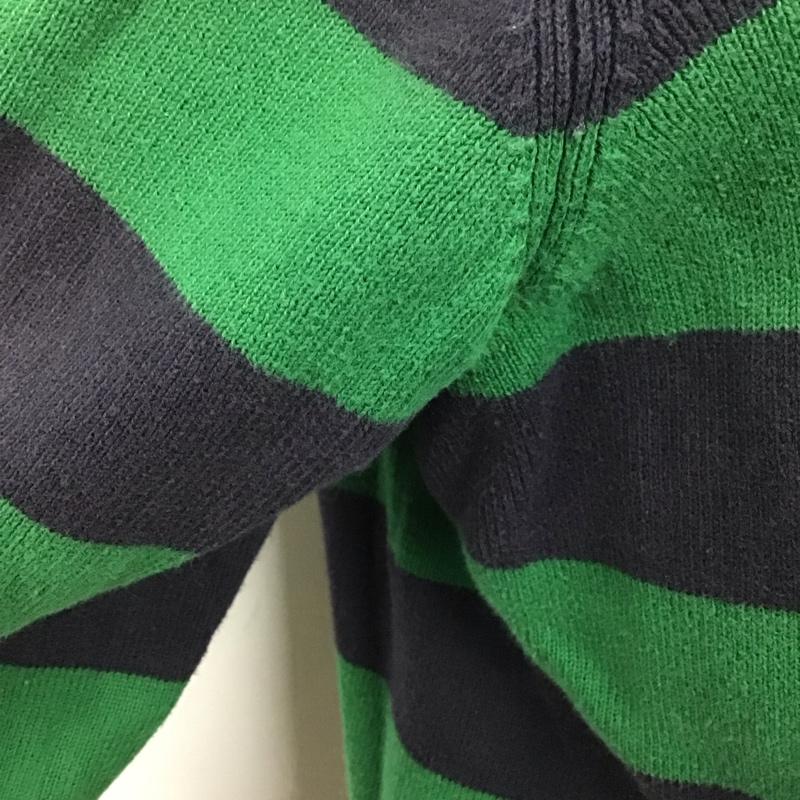 トミーヒルフィガー TOMMY HILFIGER ニット、セーター 長袖 長袖ニットカットソー クルーネック セーター S ボーダー柄 緑 / グリーン / X 紺 / ネイビー /  メンズ USED 古着 中古 10126399