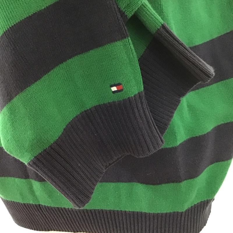 トミーヒルフィガー TOMMY HILFIGER ニット、セーター 長袖 長袖ニットカットソー クルーネック セーター S ボーダー柄 緑 / グリーン / X 紺 / ネイビー /  メンズ USED 古着 中古 10126399