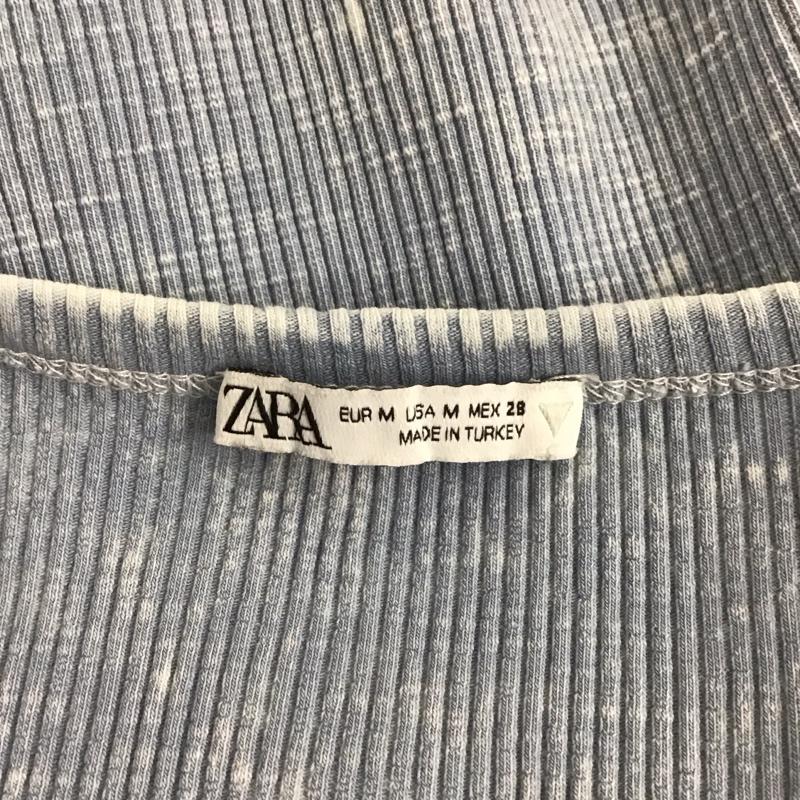 ザラ ZARA カットソー 長袖 6050 313 805 リブ クロップド丈 ショート丈 M 無地 水色 / ライトブルー /  レディース USED 古着 中古 10126486