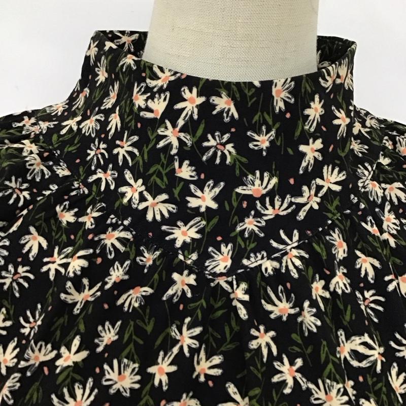 ザラ ZARA カットソー 長袖 5580 151 330 プルオーバーブラウス スタンドネック L 花柄 黒 / ブラック /  レディース USED 古着 中古 10126487