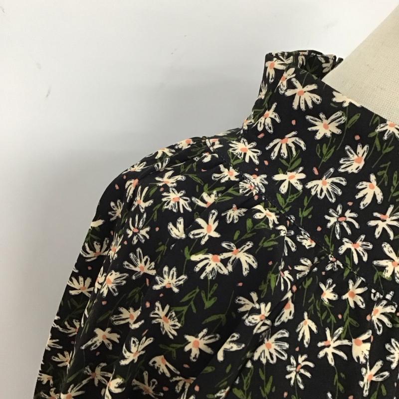 ザラ ZARA カットソー 長袖 5580 151 330 プルオーバーブラウス スタンドネック L 花柄 黒 / ブラック /  レディース USED 古着 中古 10126487