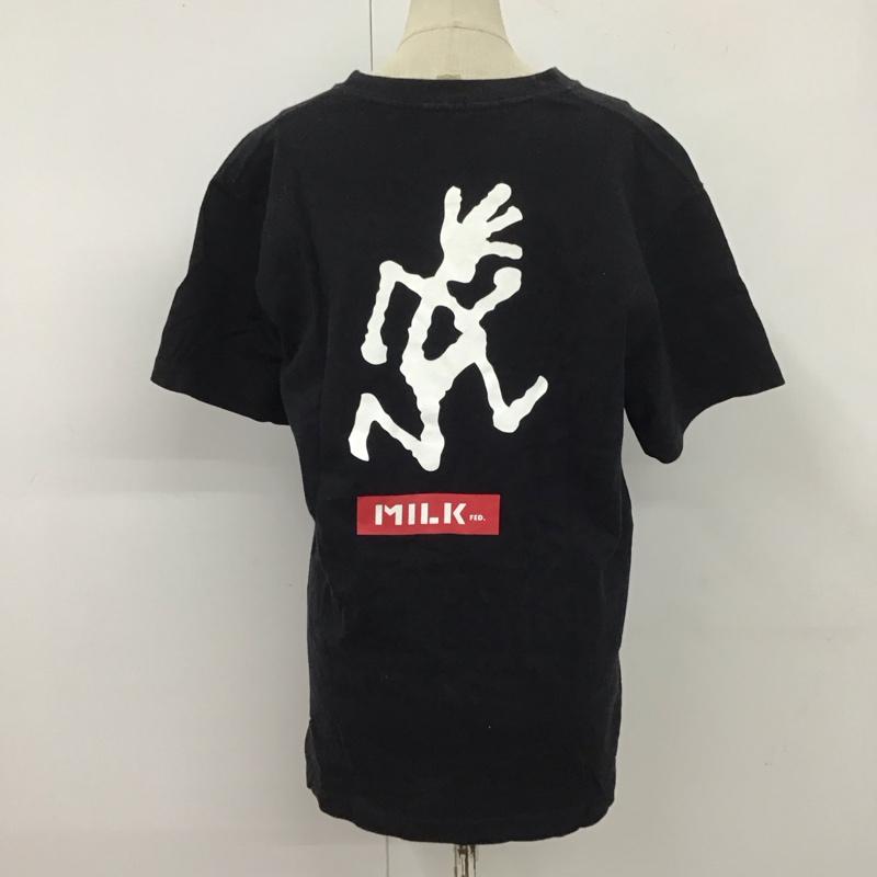 ミルクフェド MILKFED. Tシャツ 半袖 半袖カットソー プリントTシャツ クルーネックカットソー M ロゴ、文字 黒 / ブラック /  レディース USED 古着 中古 10126500