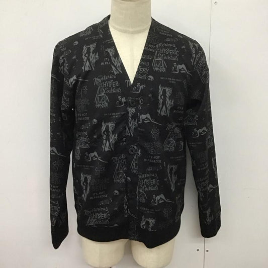 ヒステリックグラマー HYSTERIC GLAMOUR カーディガン 長袖 長袖シャツ カーディガン ノーカラー 前ボタン S プリント 黒 / ブラック /  メンズ USED 古着 中古 10126536