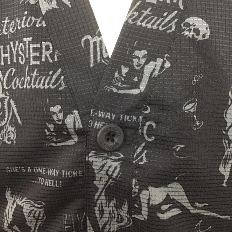 ヒステリックグラマー HYSTERIC GLAMOUR カーディガン 長袖 長袖シャツ カーディガン ノーカラー 前ボタン S プリント 黒 / ブラック /  メンズ USED 古着 中古 10126536