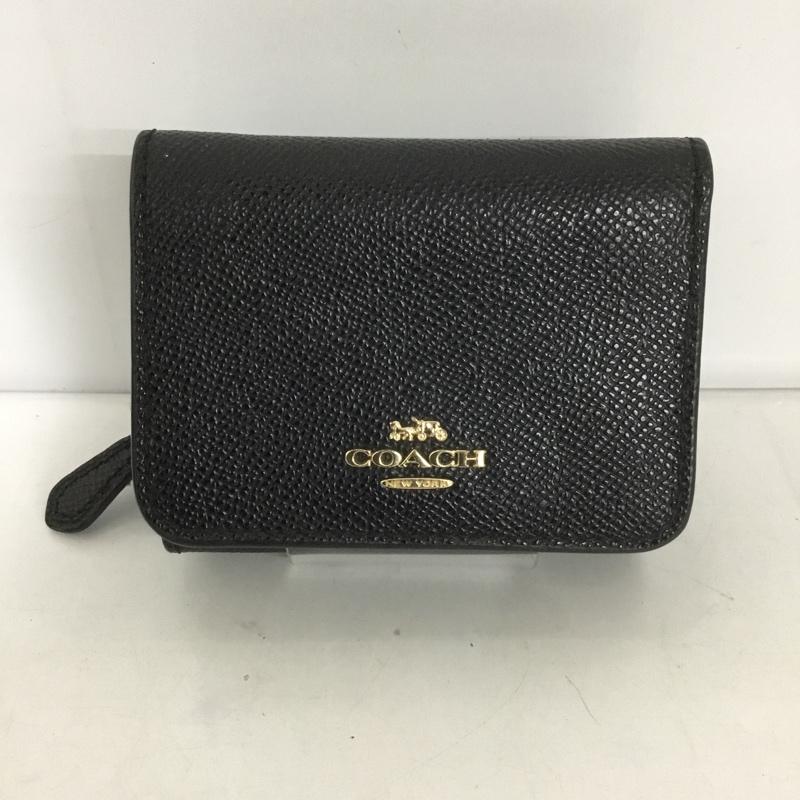 コーチ COACH 財布 コンパクト財布 三つ折り ラウンドジップ ロゴ、文字 黒 / ブラック /  レディース USED 古着 中古 10126583