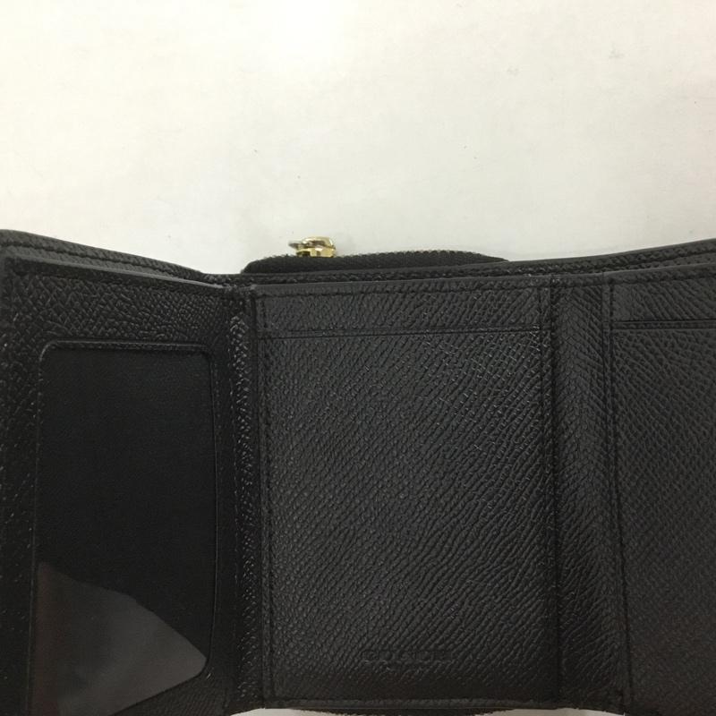コーチ COACH 財布 コンパクト財布 三つ折り ラウンドジップ ロゴ、文字 黒 / ブラック /  レディース USED 古着 中古 10126583