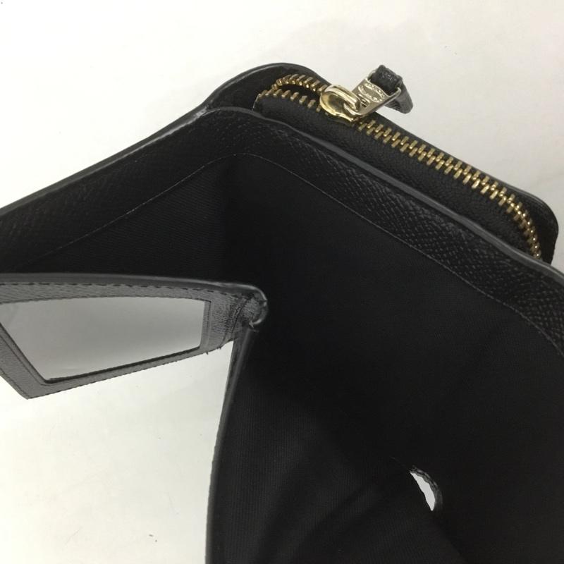 コーチ COACH 財布 コンパクト財布 三つ折り ラウンドジップ ロゴ、文字 黒 / ブラック /  レディース USED 古着 中古 10126583
