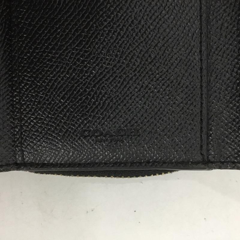 コーチ COACH 財布 コンパクト財布 三つ折り ラウンドジップ ロゴ、文字 黒 / ブラック /  レディース USED 古着 中古 10126583