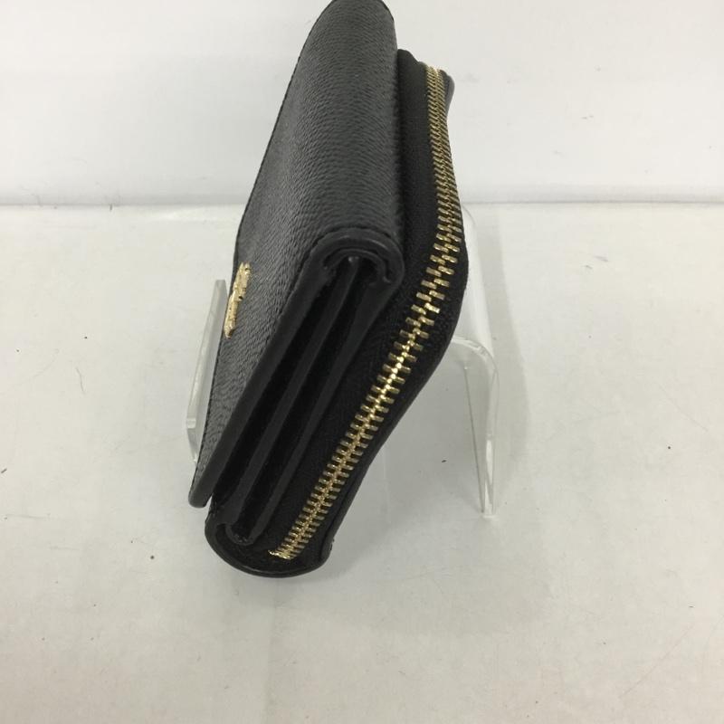 コーチ COACH 財布 コンパクト財布 三つ折り ラウンドジップ ロゴ、文字 黒 / ブラック /  レディース USED 古着 中古 10126583