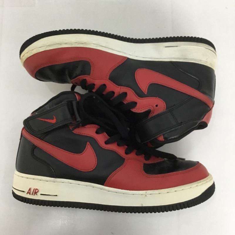 ナイキ NIKE スニーカー スニーカー 306352 063 AIR FORCE 1 MID 26cm 26.0cm ロゴ、文字 黒 / ブラック / X 赤 / レッド /  メンズ USED 古着 中古 10126703