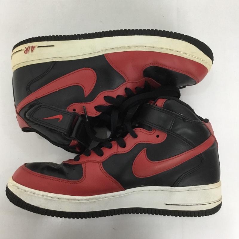 ナイキ NIKE スニーカー スニーカー 306352 063 AIR FORCE 1 MID 26cm 26.0cm ロゴ、文字 黒 / ブラック / X 赤 / レッド /  メンズ USED 古着 中古 10126703