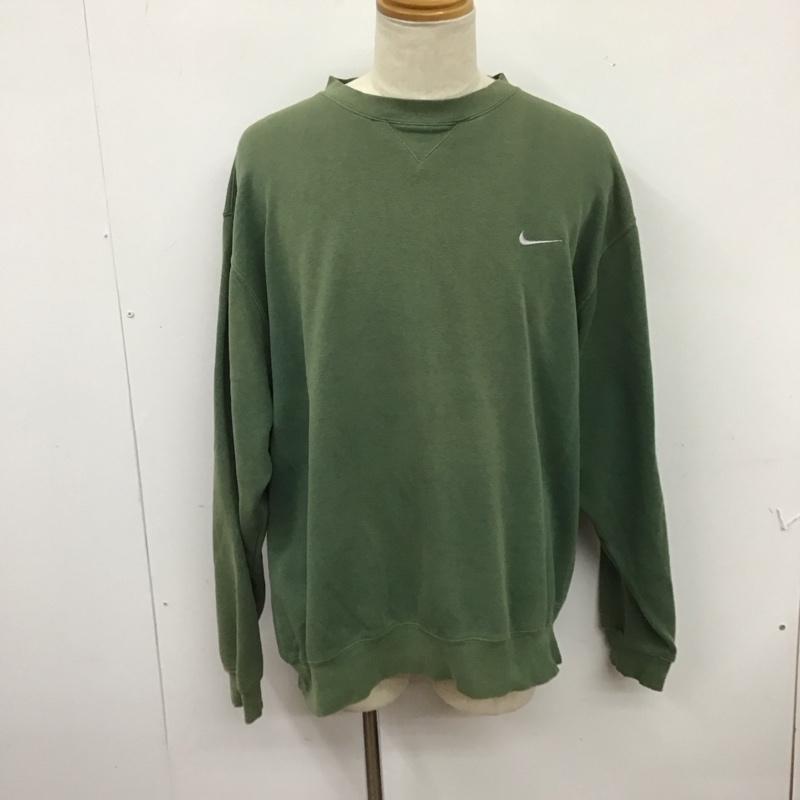 ナイキ NIKE トレーナー 長袖 長袖トレーナー スウェット クルーネック プルオーバー 00s フェード XL ロゴ、文字 カーキ / カーキ /  メンズ USED 古着 中古 10126736