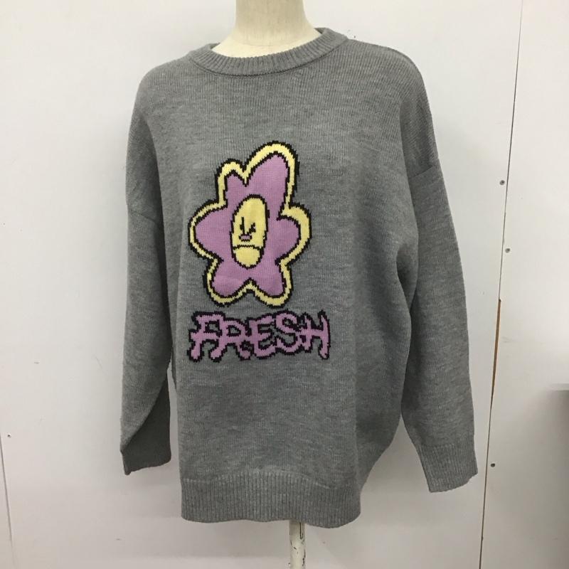 フリークスストア FREAK S STORE ニット、セーター 長袖 長袖ニットカットソー クルーネック セーター M プリント 灰 / グレー /  レディース USED 古着 中古 10126847