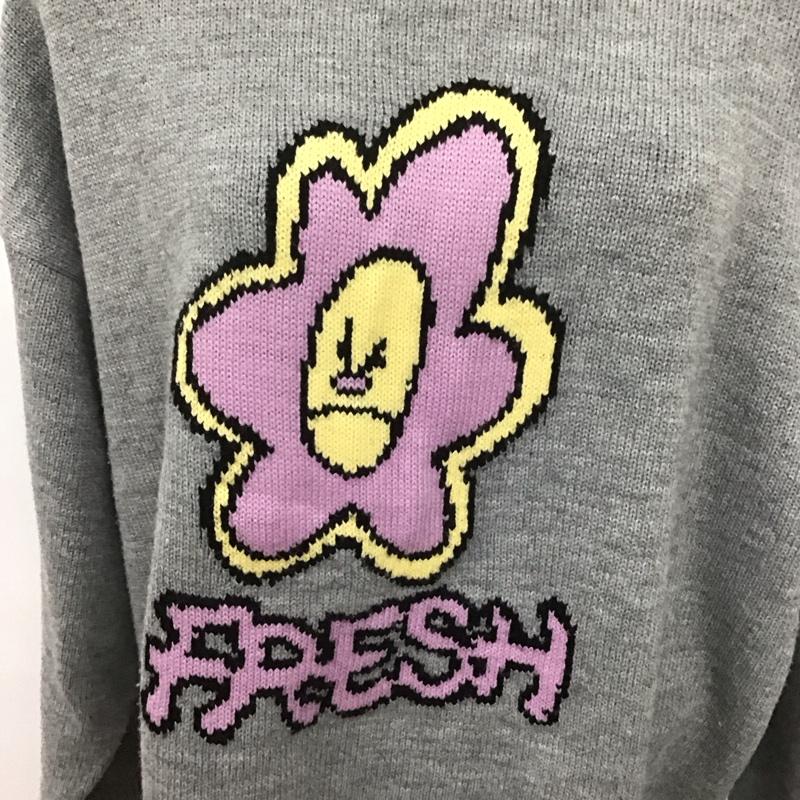 フリークスストア FREAK S STORE ニット、セーター 長袖 長袖ニットカットソー クルーネック セーター M プリント 灰 / グレー /  レディース USED 古着 中古 10126847