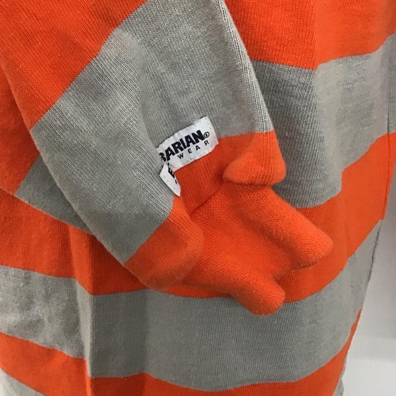 古着 USED カットソー 長袖 長袖カットソー 長袖ポロシャツ カラーシャツ S ボーダー柄 灰 / グレー / X 橙 / オレンジ /  メンズ USED 古着 中古 10126866