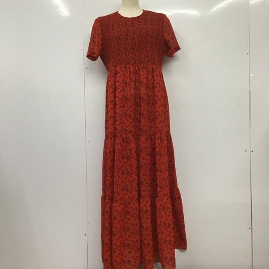 ザラ ZARA ワンピース ロングスカート 半袖ロングワンピース フレアスカート ウエスト切り替え L プリント 赤 / レッド /  レディース USED 古着 中古 10126875