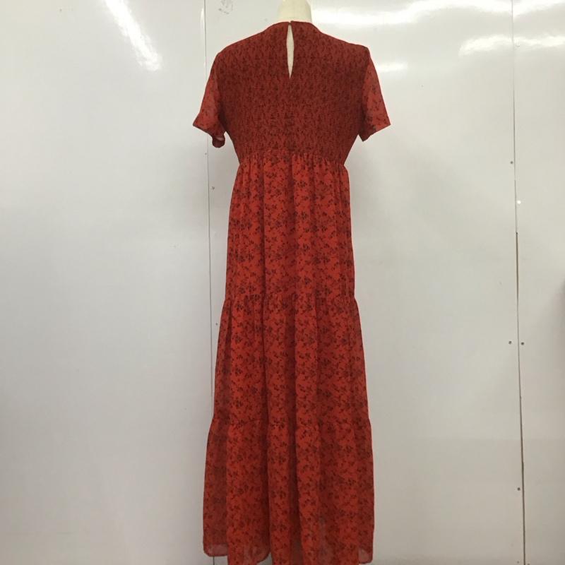 ザラ ZARA ワンピース ロングスカート 半袖ロングワンピース フレアスカート ウエスト切り替え L プリント 赤 / レッド /  レディース USED 古着 中古 10126875