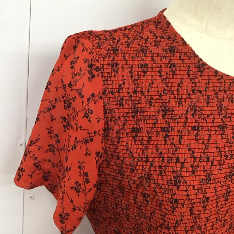 ザラ ZARA ワンピース ロングスカート 半袖ロングワンピース フレアスカート ウエスト切り替え L プリント 赤 / レッド /  レディース USED 古着 中古 10126875