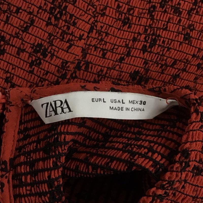 ザラ ZARA ワンピース ロングスカート 半袖ロングワンピース フレアスカート ウエスト切り替え L プリント 赤 / レッド /  レディース USED 古着 中古 10126875