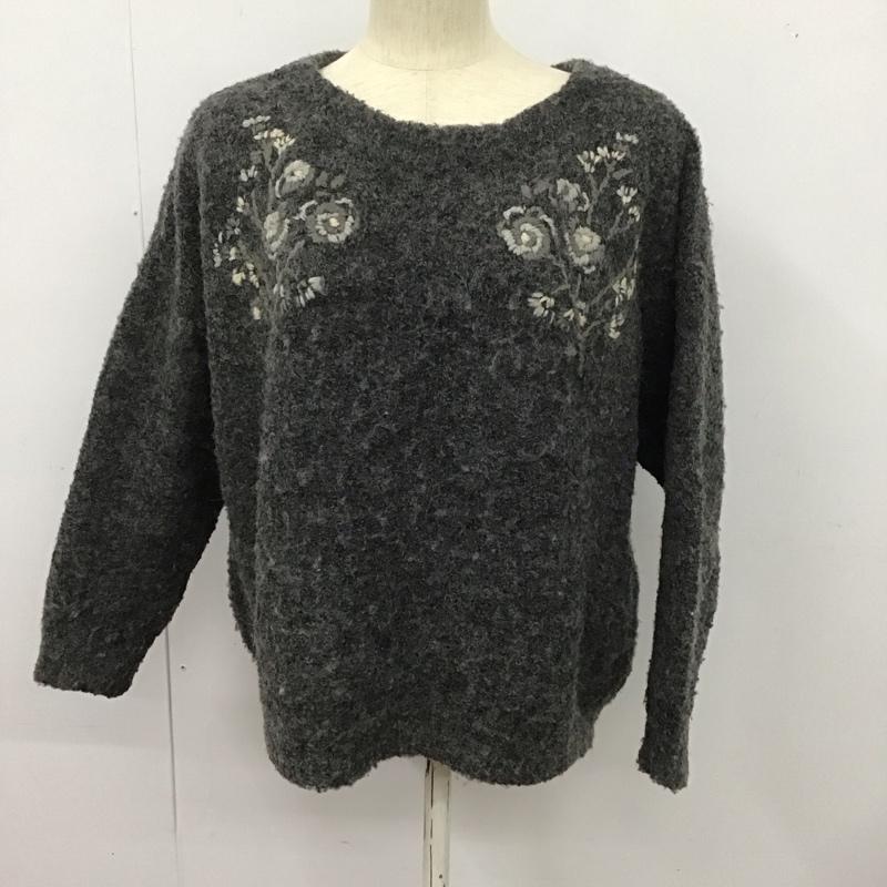 スタディオクリップ studio CLIP ニット、セーター 長袖 長袖ニットカットソー クルーネック セーター L 刺繍 灰 / グレー /  レディース USED 古着 中古 10126914