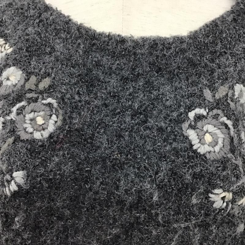 スタディオクリップ studio CLIP ニット、セーター 長袖 長袖ニットカットソー クルーネック セーター L 刺繍 灰 / グレー /  レディース USED 古着 中古 10126914