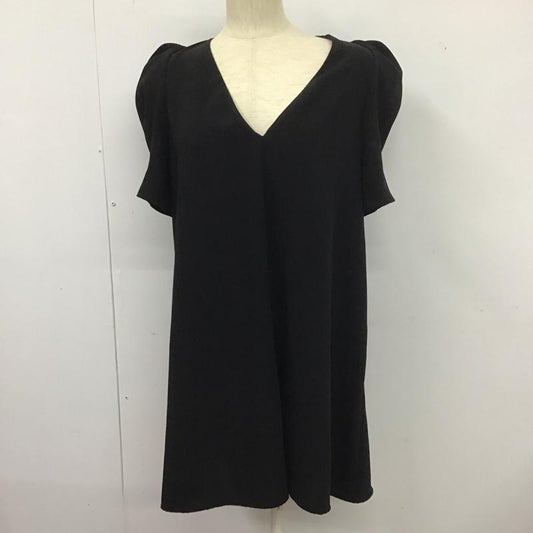 ザラ ZARA ワンピース ひざ丈スカート 半袖ワンピース Vネックワンピース パフスリーブ M 無地 黒 / ブラック /  レディース USED 古着 中古 10126928