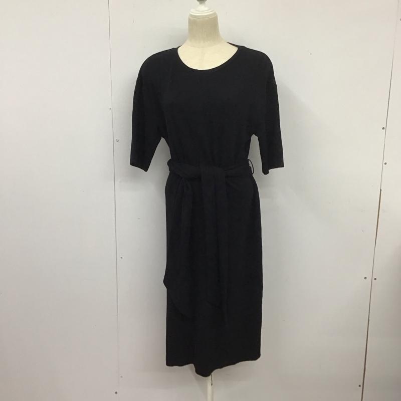 ザラ ZARA ワンピース ひざ丈スカート 半袖ワンピース フレアスカート クルーネック M 無地 黒 / ブラック /  レディース USED 古着 中古 10126930