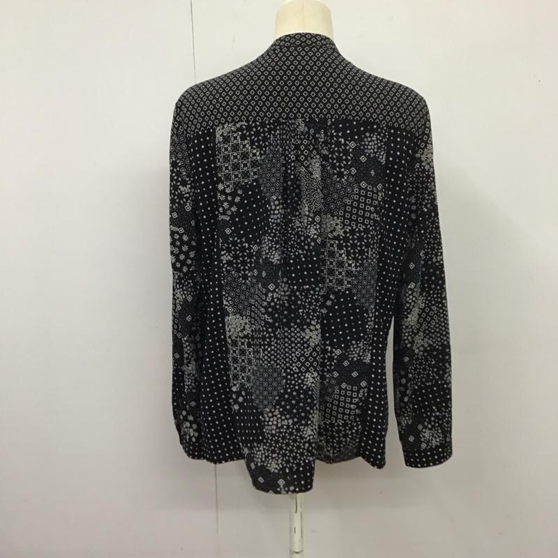 ザラベーシック ZARA BASIC シャツ、ブラウス 長袖 長袖シャツ 総柄シャツ ノーカラーシャツ Vネック L プリント 黒 / ブラック /  レディース USED 古着 中古 10126942